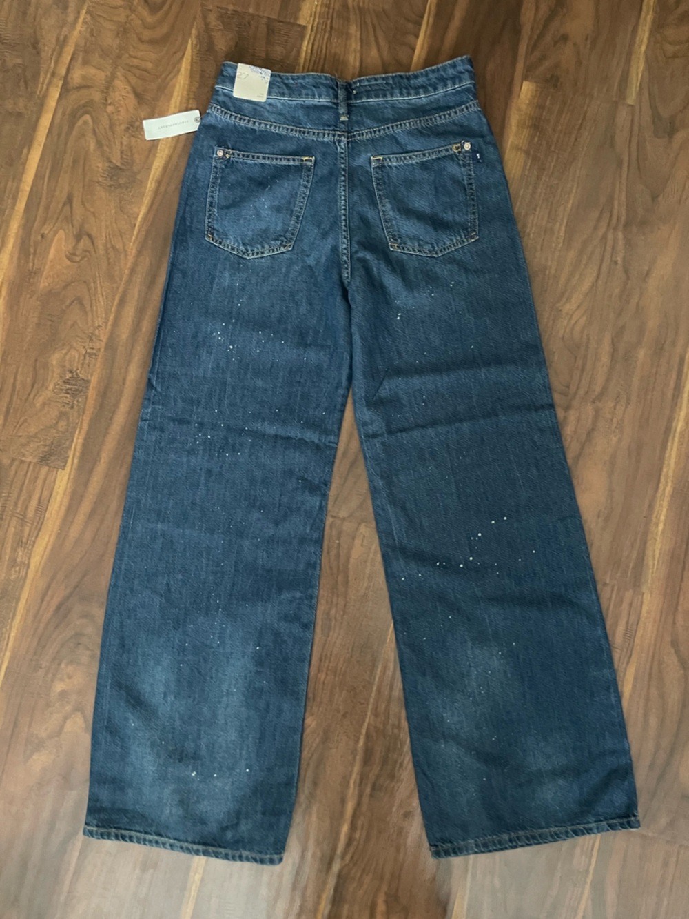 Anthropologie High-Rise Wide-Leg Jeans in Dark Blue with Paint-Splatter - Picture 2 of 5